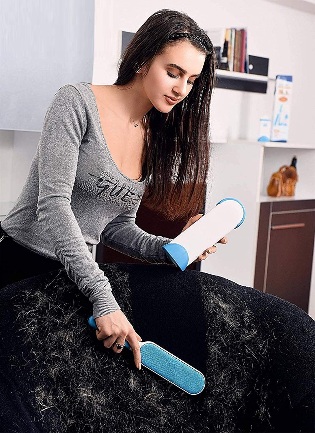 Brosse double face pour enlever les poils d’animaux, la poussière et les peluches, vêtements, meubles, canapé, tapis – فرشاة لإزالة شعر الحيوانات
