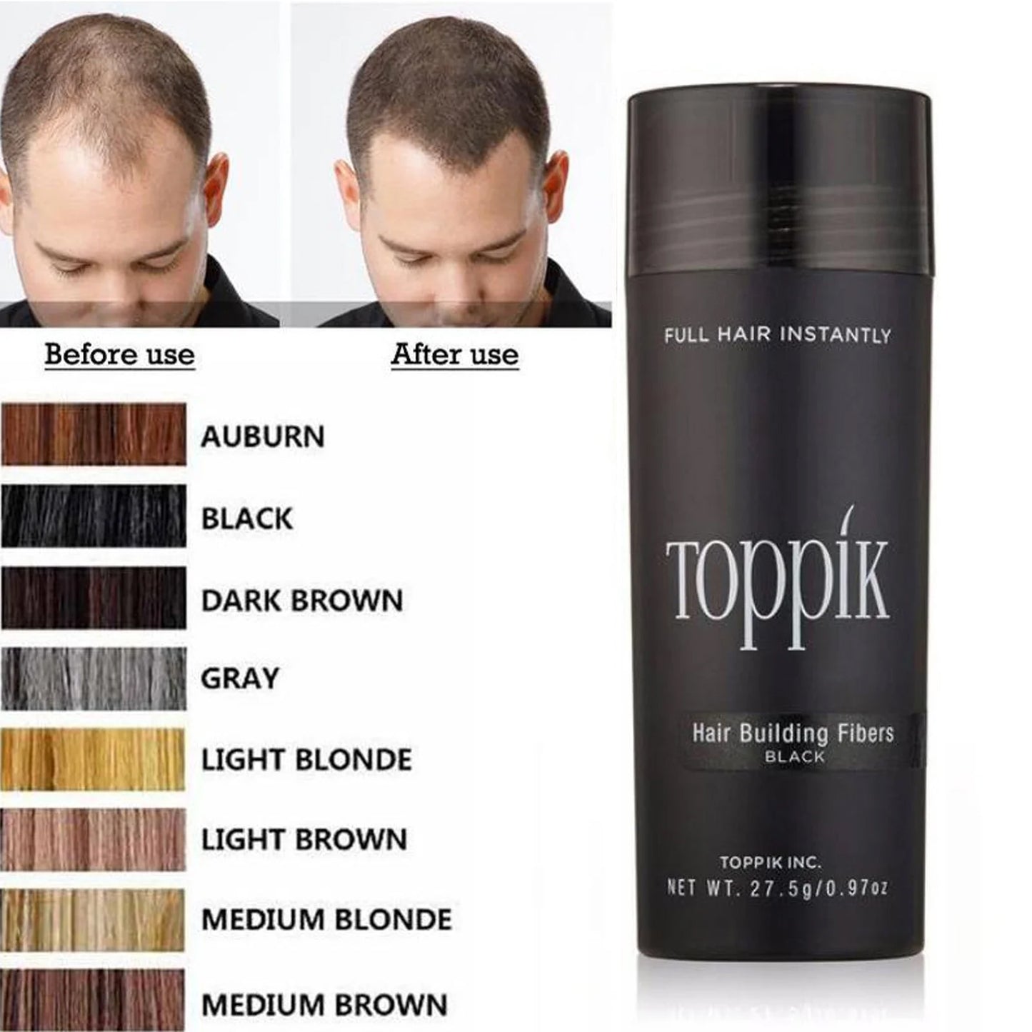 Toppik fibres capillaires noires - ألياف "توبيك" لتكثيف الشعر