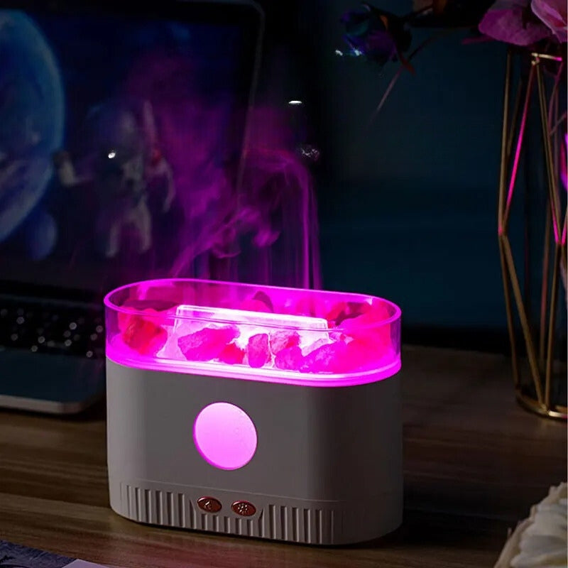 Humidificateur flamme multicolore des huiles essentielles aromatiques en pierre de sel 200ml - موزع روائح الزيوت العطرية باللهب مع صخور الملح