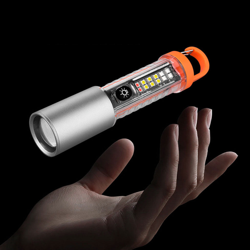 Lampe de Poche LED Multi-Fonction avec Zoom, Laser et 8 Modes d’Éclairage – Torche Étanche pour Camping d’Urgence avec Magnet