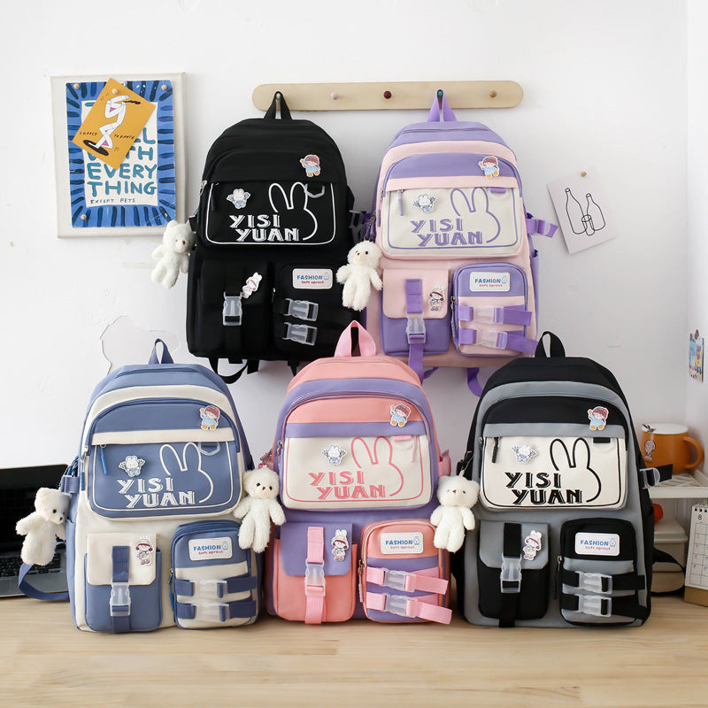 Sac à Dos Multifonctionnel Kawaii Grand Volume Imperméable et Résistant 5Pcs Mauve SACKDS29MV - حقيبة ظهر بعدة قطع بتصميم كاوايي