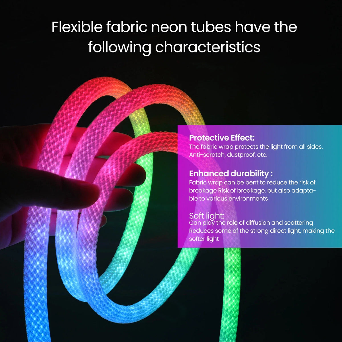 Bande LED RGB tube 360° numérique 3M 16mm USB 5V App Control - شريط إضاءة ملونة بطول 3 متر