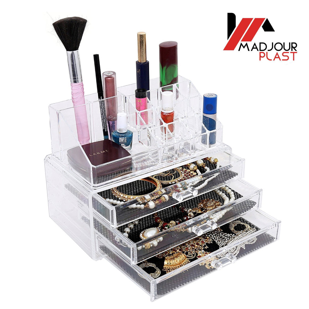 Boîte de rangement de maquillage acrylique avec 3 tiroirs