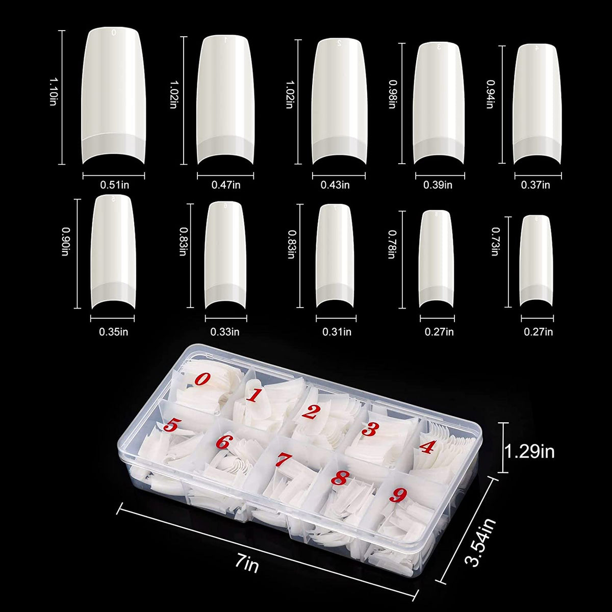 Boite 500 Pcs Pose Capsules 10 Sizes ongles transparent
