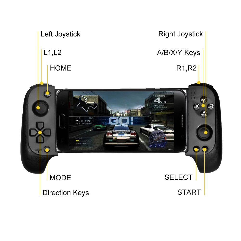 Manette de Jeu Sans Fil Bluetooth Support Télescopique (40mm), 16 Boutons et Joystick Flexible - ذراع تحكم الألعاب اللاسلكية للهواتف الذكية مع مقبض