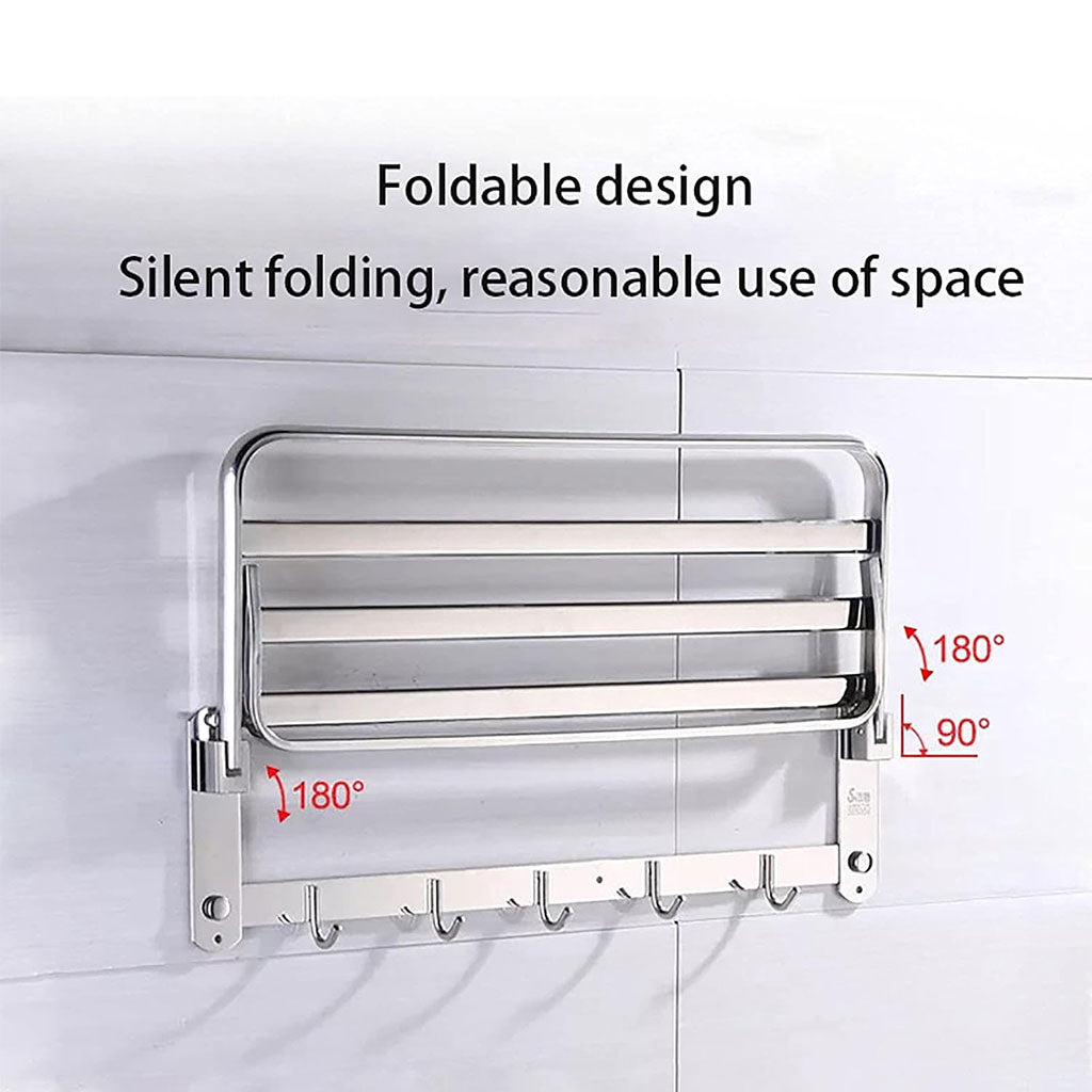 Porte-serviettes mural pliable en acier inoxydable avec crochets GM – علاقة مناشف قابلة للطي