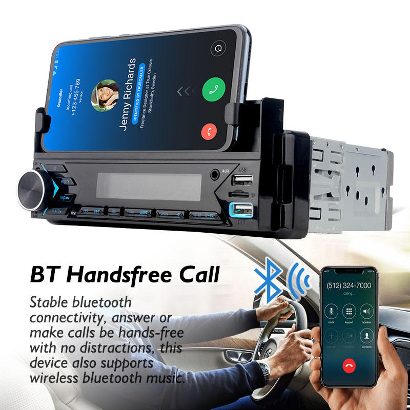 Poste radio BT In-dash 1 Din Fm Aux-in Récepteur SD USB avec support de téléphone - تنزوت