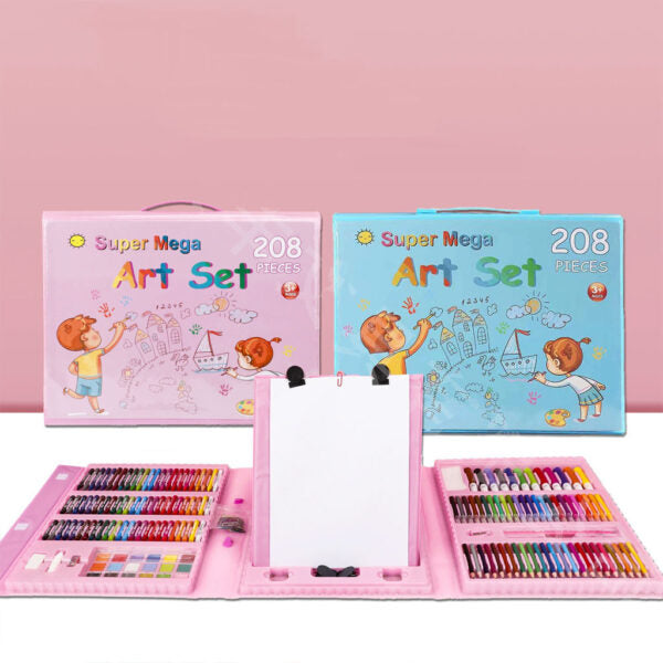 Kit de dessin pour enfants 208Pcs avec chevalet double face à trois volets – طقم الرسم للأطفال