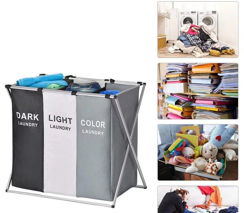 Panier à linge sale pliable avec 3 grilles pour séparer les vêtements V3