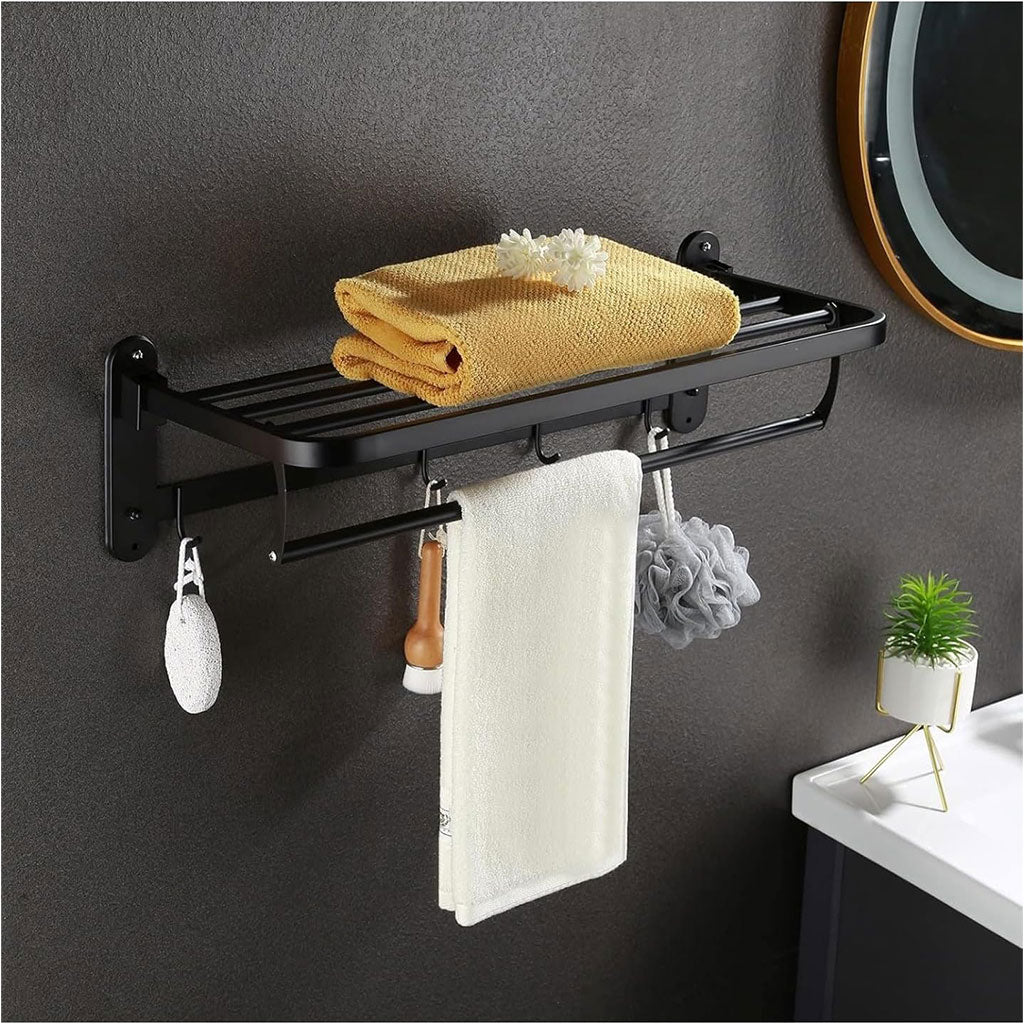 Porte-serviette mural pliable en aluminium Noir V2 – حامل مناشف عصري للحمام