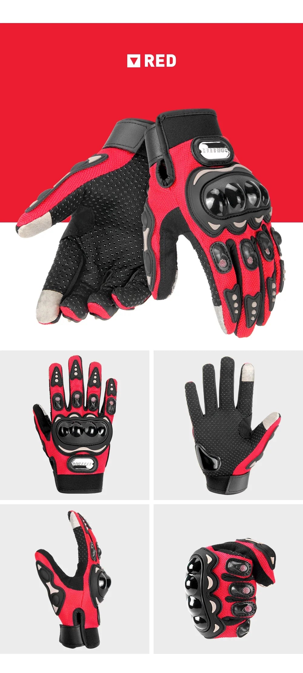 Gants de moto Pro-biker respirants avec protections en caoutchouc antidérapants
