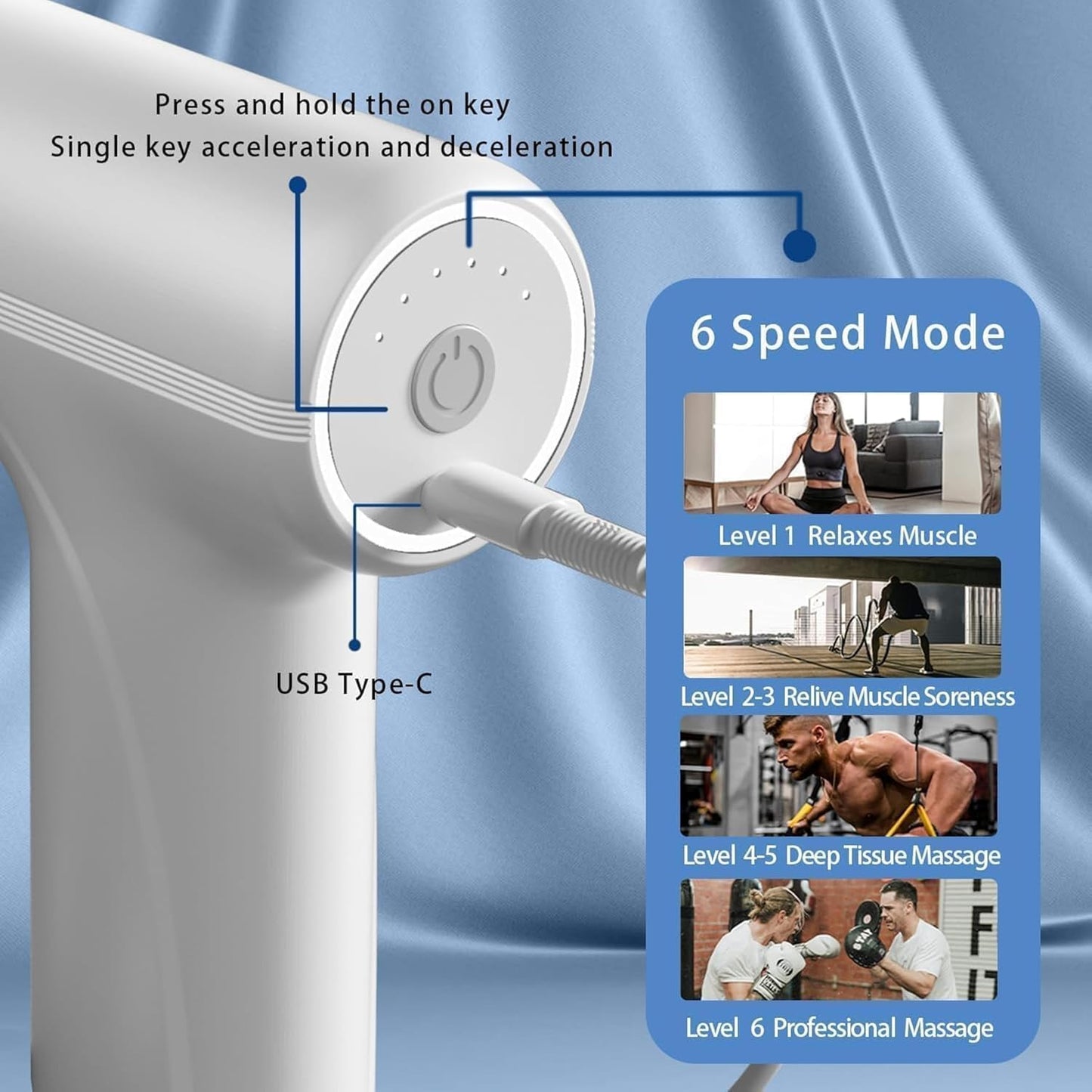 Pistolet de massage pour soulager la douleur 6 vitesses 4 têtes LM-810T - جهاز تدليك بعدة رِؤوس