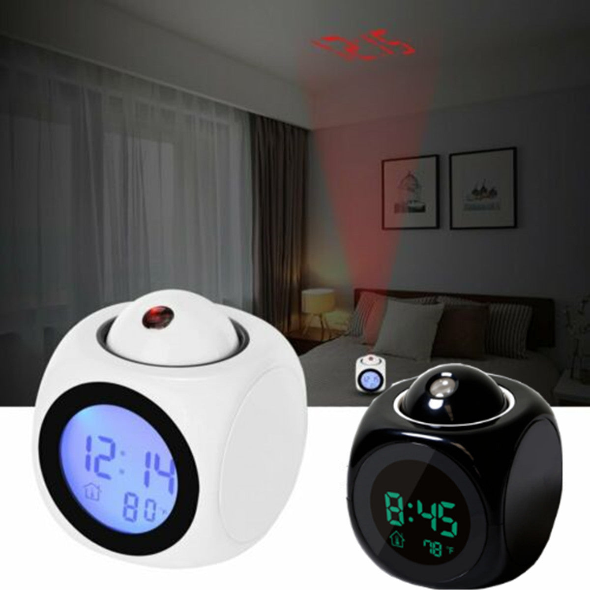 Horloge numérique de Projection LCD à LED, alarme vocale, fonction Snooze, thermomètre