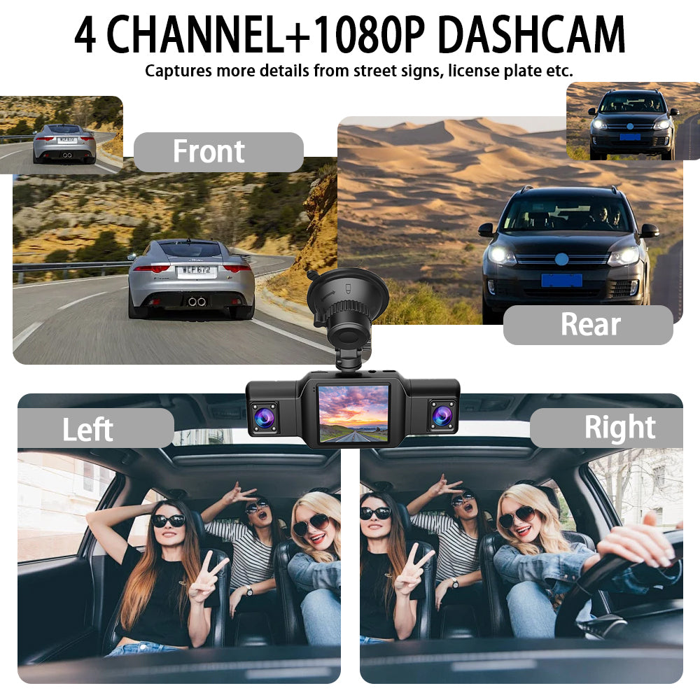 Caméra Dashcam 4 Canaux Enregistreur de Conduite Multi-Angles WiFi - كاميرا قيادة 4 قنوات مع واي فاي وتغطية شاملة للسيارة