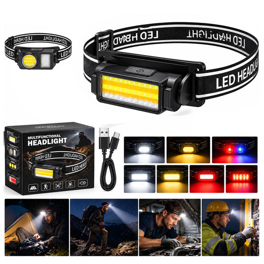 Lampe Frontale LED Rechargeable USB avec Inclinaison et Bandeau Réglables - مصباح رأس قابل للشحن بقوة 1000 لومن