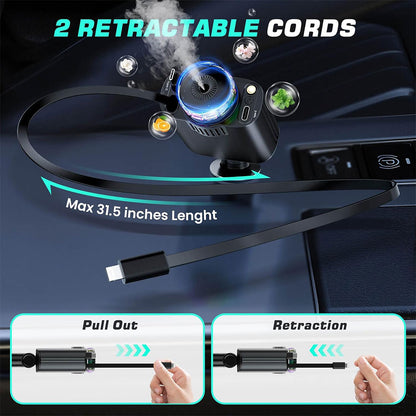 Starlight D1 Chargeur voiture rétractable 5 en 1 avec aromathérapie et lumière des étoiles - شاحن سريع للسيارة مع معطر