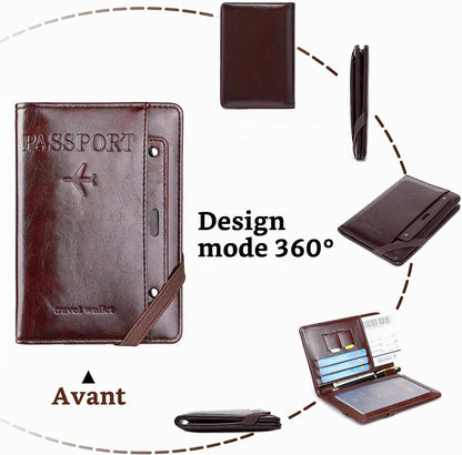 Porte-Passeport de Voyage en Cuir PU avec Protection RFID - محفظة جواز سفر جلدية متعددة الجيوب