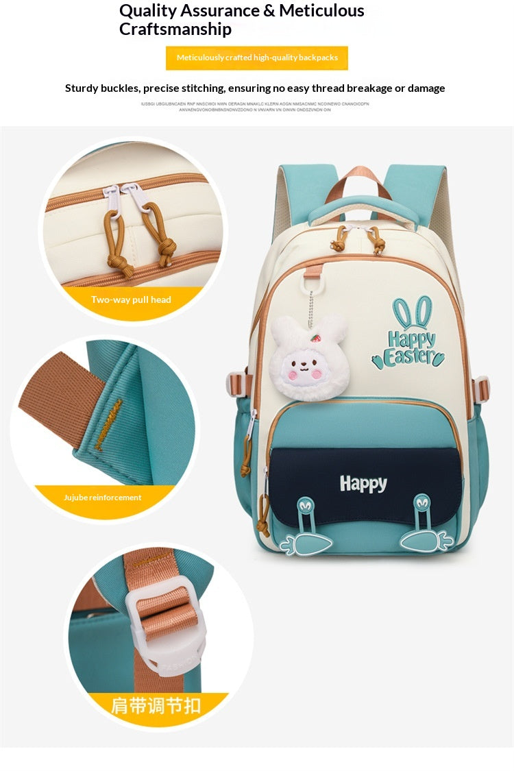 Sac à Dos Scolaire Motif Lapin Happy Easter Ergonomique Tissu Imperméable Vert SACKDS31V - حقيبة ظهر مدرسية وعصرية بتصميم الأرنب اللطيف