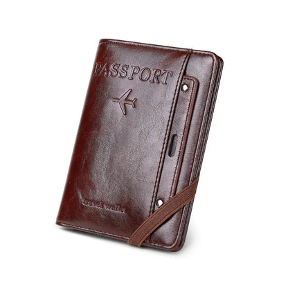 Porte-Passeport de Voyage en Cuir PU avec Protection RFID - محفظة جواز سفر جلدية متعددة الجيوب