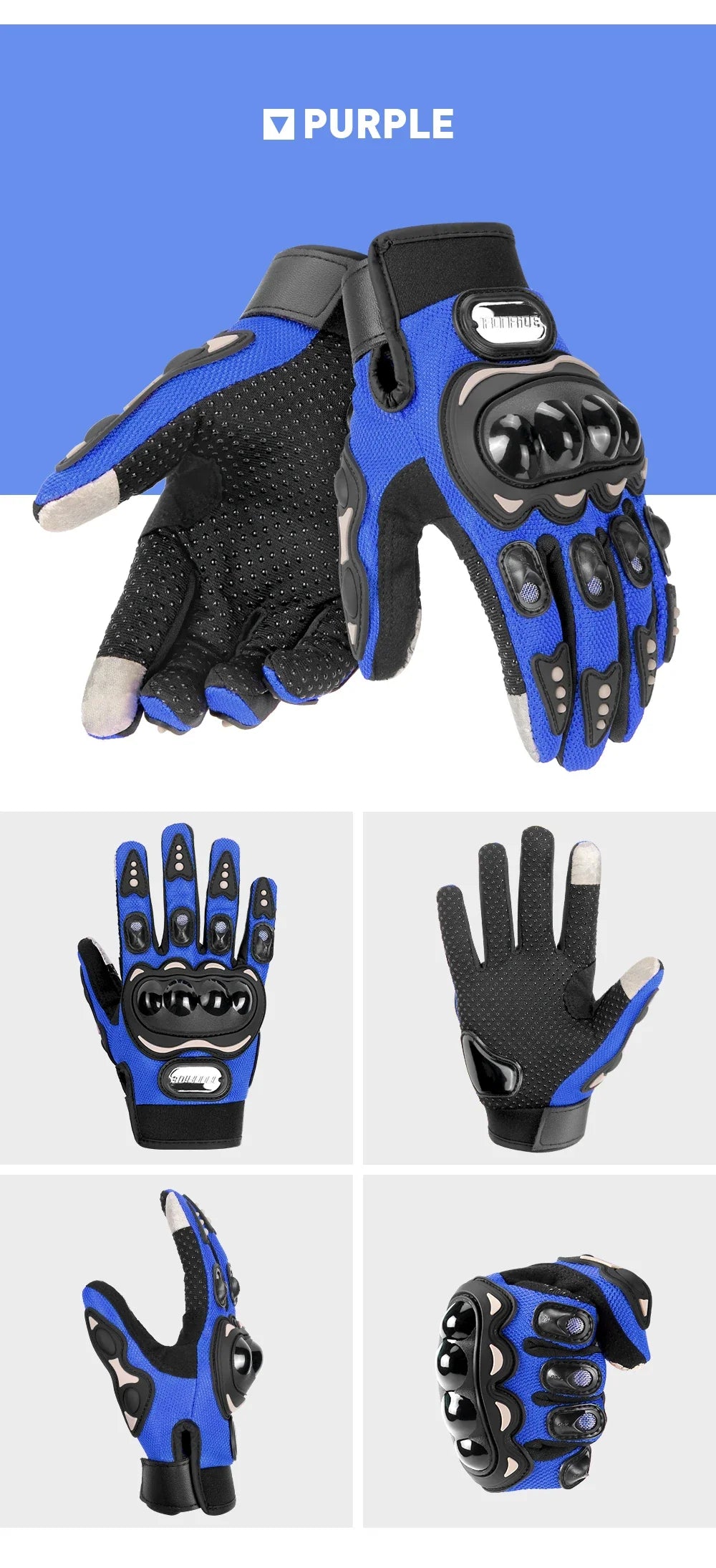 Gants de moto Pro-biker respirants avec protections en caoutchouc antidérapants