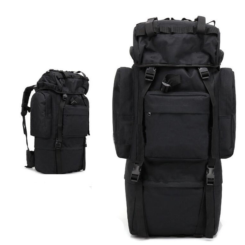 Sac à dos Randonnée professionnel en toile de Camouflage étanche à double épaule 90 L - Noir
