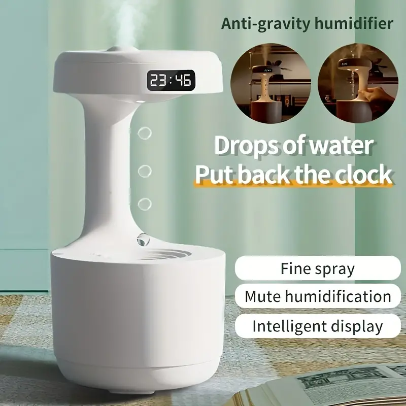 Réveil et Humidificateur d’air gouttelettes d’eau Anti-gravité 800ml
