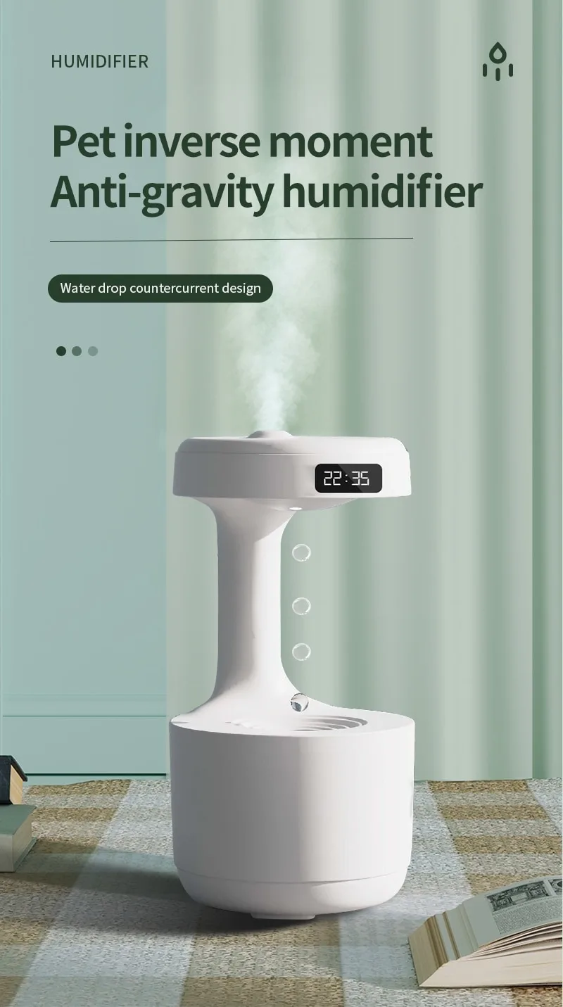 Réveil et Humidificateur d’air gouttelettes d’eau Anti-gravité 800ml