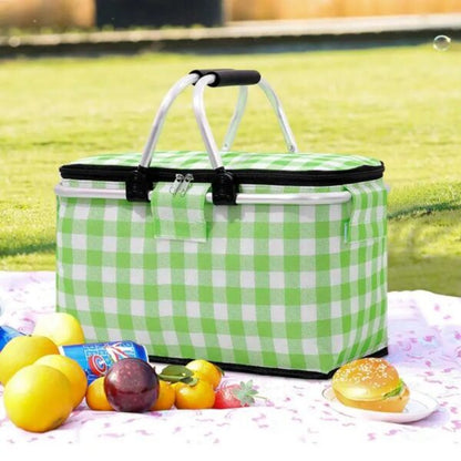 Panier de pique-nique a isolation thermique pliable portable avec couvercle et poignée en aluminium