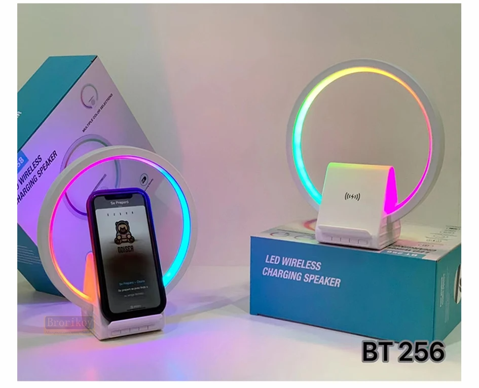 Lampe de chevet avec chargeur sans fil, haut-parleurs Bluetooth rechargeables support de charge rapide, 15W BT-256