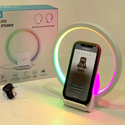 Lampe de chevet avec chargeur sans fil, haut-parleurs Bluetooth rechargeables support de charge rapide, 15W BT-256