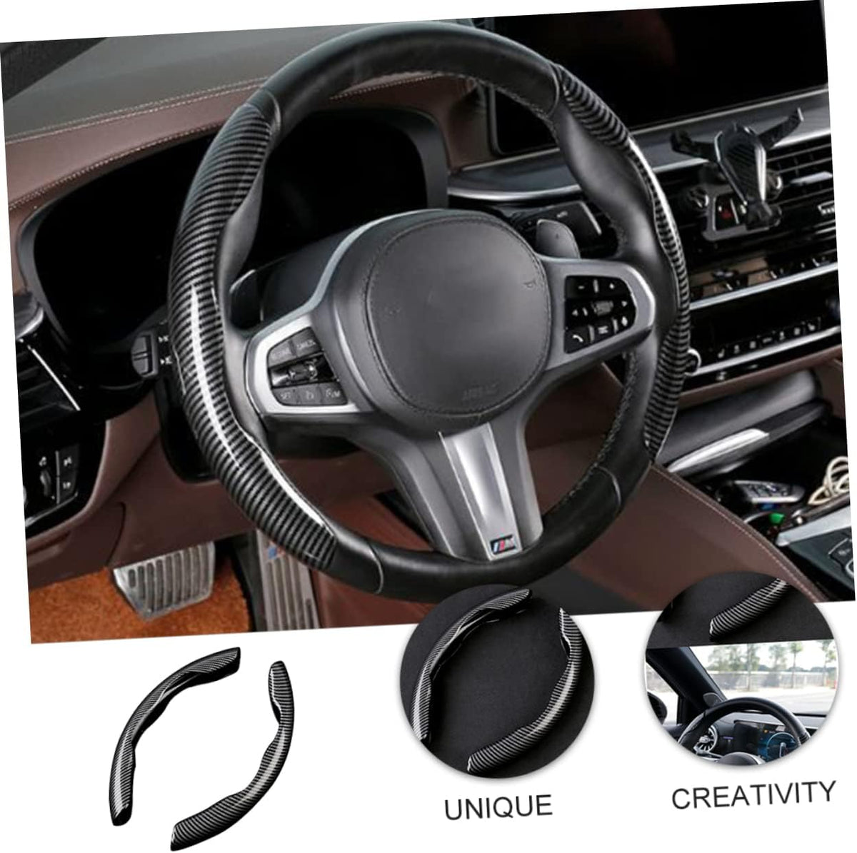 2 Pcs Housse de Volant Voiture antidérapant Noir carbon