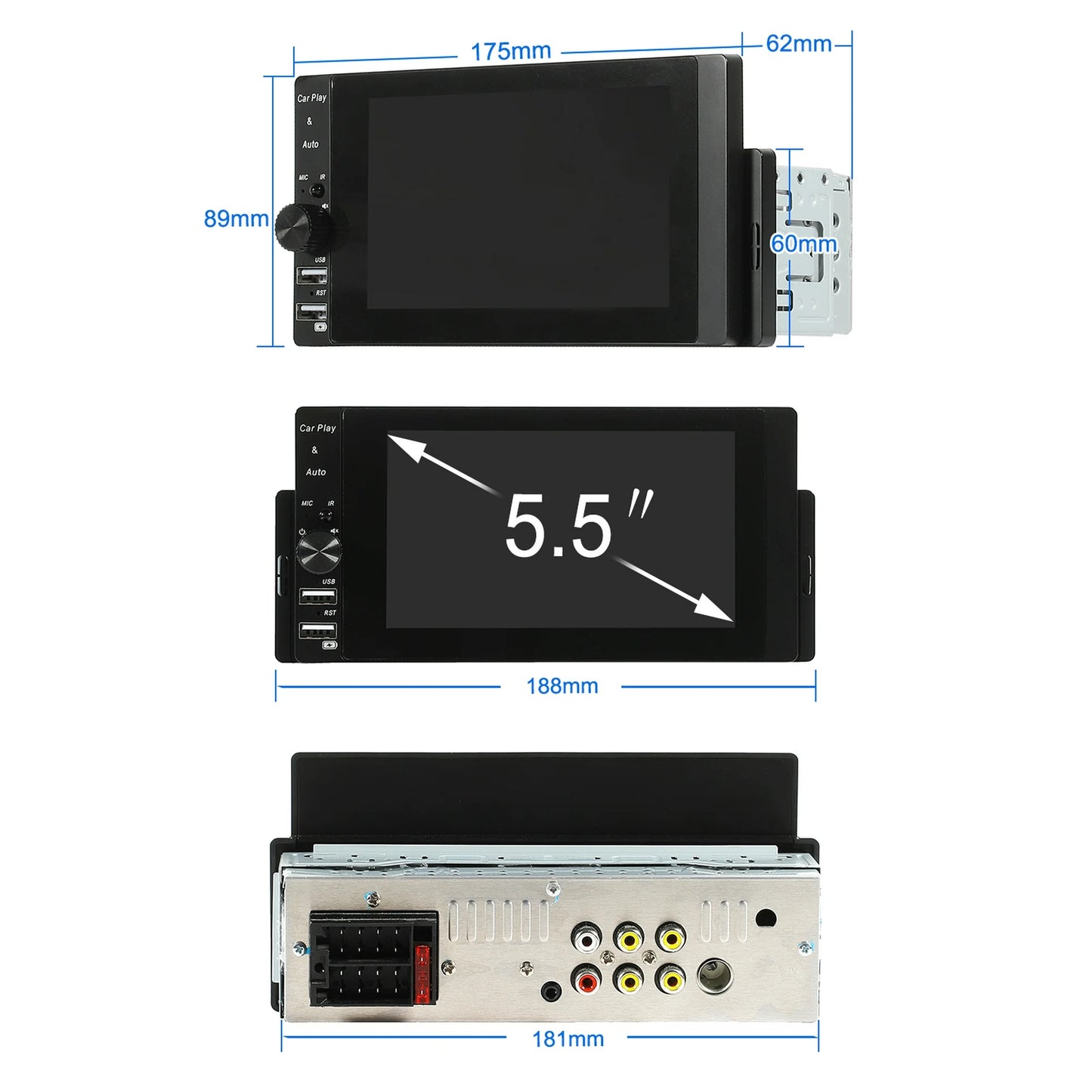 Autoradio 1 DIN MP5 Player Carplay et Android Auto Full HD - مشغل راديو للسيارة
