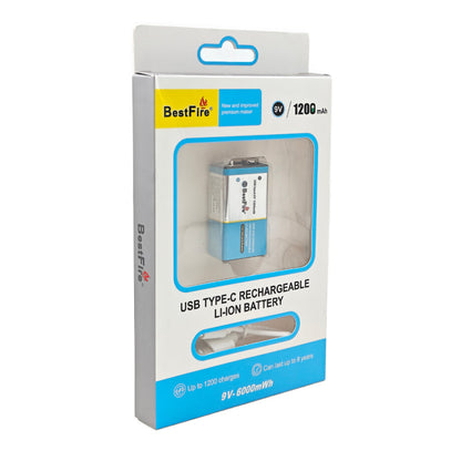 Pile rechargeable USB type C 9V 1200mWh en lithium BestFire - بطارية ليثيوم قابلة لإعادة الشحن