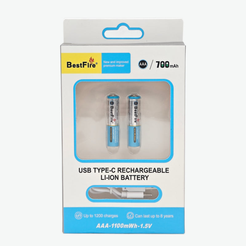 Pile rechargeable USB type C AAA 700mWh en lithium BestFire - بطارية ليثيوم قابلة لإعادة الشحن