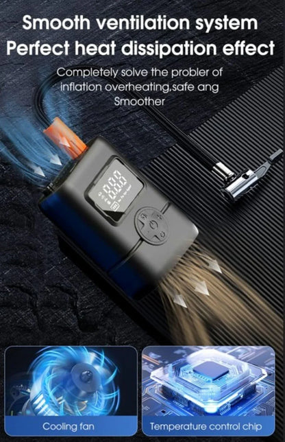 Gonfleur de pneus portable sans fil avec manomètre, arrêt automatique et lumière LED - جهاز ضغط العجلات محمول