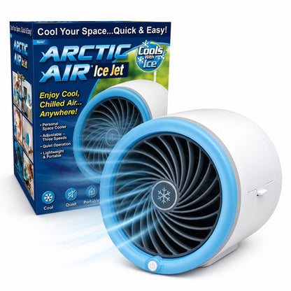 Mini Climatiseur Portable à Glace Technologie Jet Fan, 3 Vitesses et Éclairage LED - مبرد الهواء والثلج المدمج بـ 3 سرعات وإضاءة ملونة