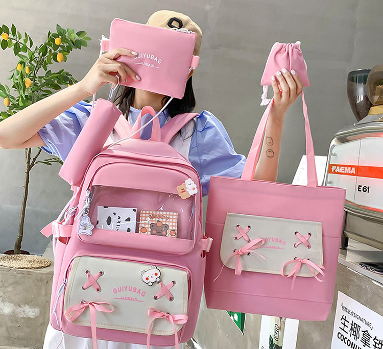 Sac à Dos Multifonctionnel Kawaii Grand Volume Imperméable et Résistant 5Pcs SACKDS11 - حقيبة ظهر بعدة قطع بتصميم كاوايي