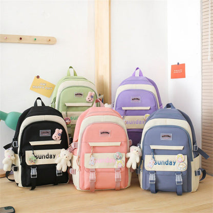 Sac à Dos Multifonctionnel Kawaii Grand Volume Imperméable et Résistant 5Pcs  - حقيبة ظهر بعدة قطع بتصميم كاوايي