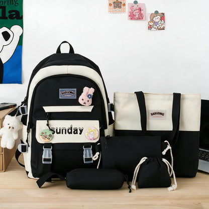 Sac à Dos Multifonctionnel Kawaii Grand Volume Imperméable et Résistant 5Pcs  - حقيبة ظهر بعدة قطع بتصميم كاوايي