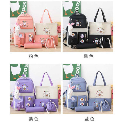 Sac à Dos Multifonctionnel Kawaii Grand Volume Imperméable et Résistant 5Pcs Noir SACKDS15N - حقيبة ظهر بعدة قطع بتصميم كاوايي