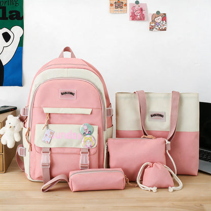 Sac à Dos Multifonctionnel Kawaii Grand Volume Imperméable et Résistant 5Pcs  - حقيبة ظهر بعدة قطع بتصميم كاوايي