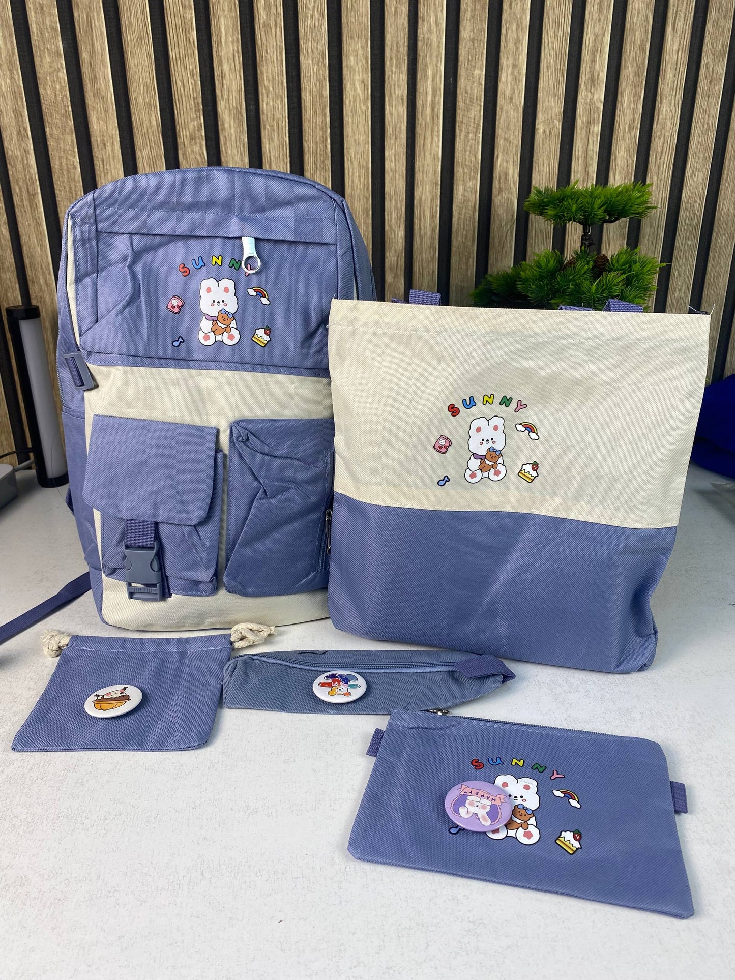 Sac à Dos Multifonctionnel Kawaii Grand Volume Imperméable et Résistant 5Pcs Noir SACKDS15N - حقيبة ظهر بعدة قطع بتصميم كاوايي