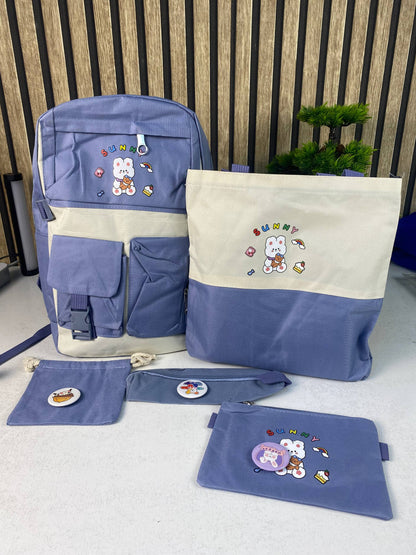 Sac à Dos Multifonctionnel Kawaii Grand Volume Imperméable et Résistant 5Pcs Noir SACKDS15N - حقيبة ظهر بعدة قطع بتصميم كاوايي