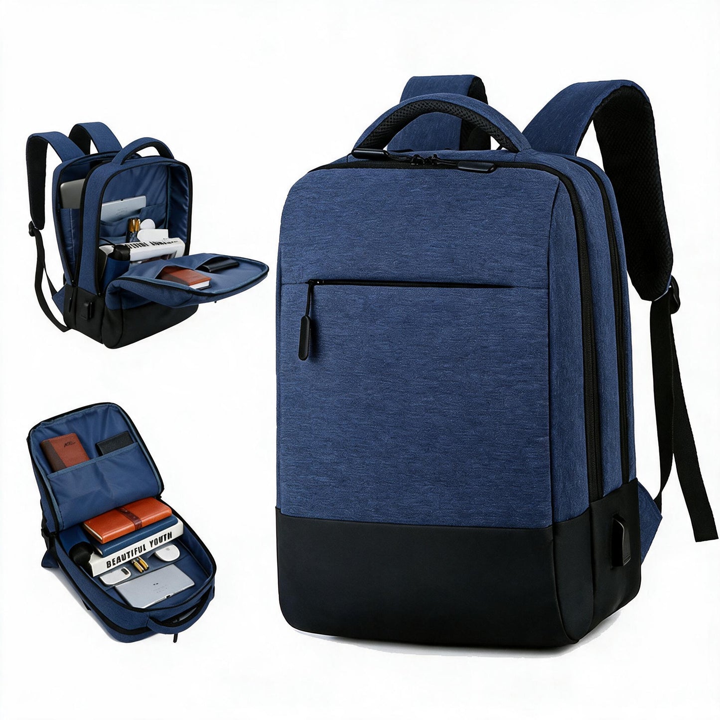 Sac à Dos Ordinateur Portable Multifonctionnel avec Port de Charge USB Grand Volume SACHM07BL - حقيبة ظهر متعددة الاستخدامات للكمبيوتر المحمول والعمل مع منفذ شحن