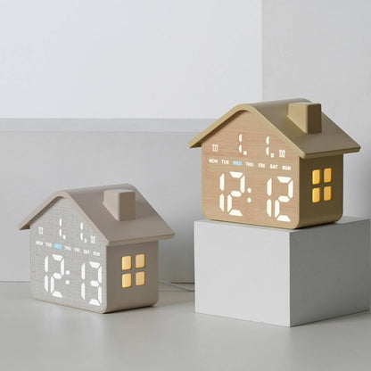 Horloge Réveil Numérique LED en Forme de Maison Double Alarme Veilleuse Douce GH8063 - ساعة منبه رقمية بتصميم منزل أنيق مع إضاءة ليلية وشاشة كاملة