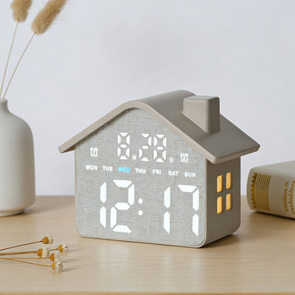 Horloge Réveil Numérique LED en Forme de Maison Double Alarme Veilleuse Douce GH8063 - ساعة منبه رقمية بتصميم منزل أنيق مع إضاءة ليلية وشاشة كاملة