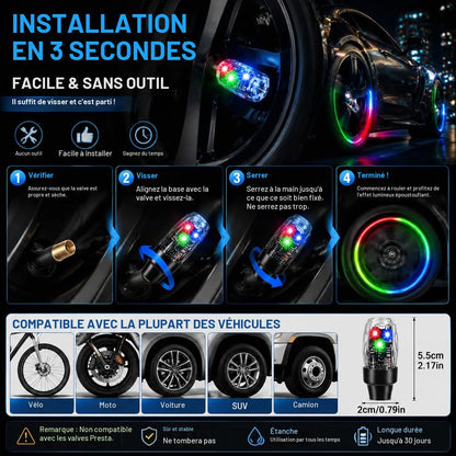 Lumières LED pour Valve de Pneu Étanche Capteur de Mouvement Auto Décoration et Sécurité - أضواء صمام العجلات المضيئة للسيارات والدراجات