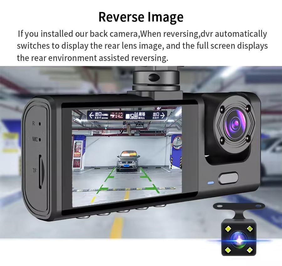 Black Box Caméra d'Aide au Stationnement et Dashcam Voiture 3 Canaux 1080P Full HD - كاميرا قيادة السيارات الثلاثية مع شاشة وزاوية عريضة 170 درجة