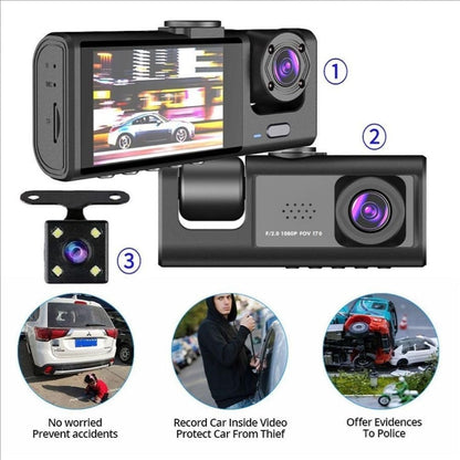 Black Box Caméra d'Aide au Stationnement et Dashcam Voiture 3 Canaux 1080P Full HD - كاميرا قيادة السيارات الثلاثية مع شاشة وزاوية عريضة 170 درجة