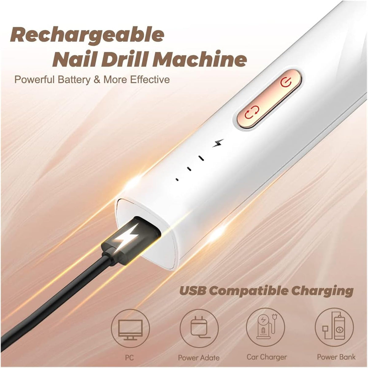 Ponceuse à Ongles Électrique Sans Fil 3 Vitesses Double Sens de Rotation USB Rechargeable - مبرد ومقلم الأظافر الكهربائي اللاسلكي 3 سرعات